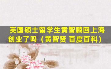 英国硕士留学生黄智鹏回上海创业了吗（黄智贤 百度百科）